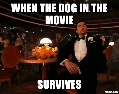 Animated Bad Bunny crying GIF meme about the dog surviving in a movie