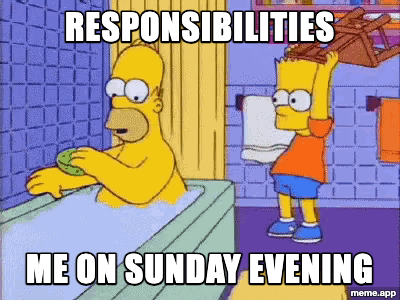 Animated Bart hitting Homer with a chair GIF about responsibilities ruining Sunday evening