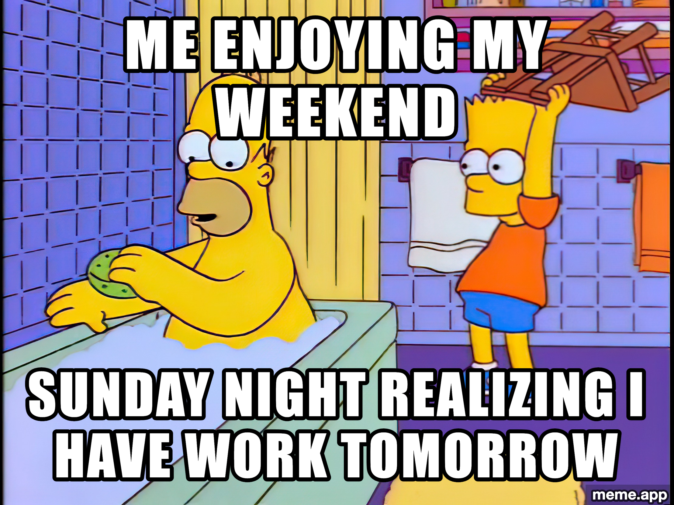Bart hits Homer with a chair meme about Sunday night ruining a relaxing weekend