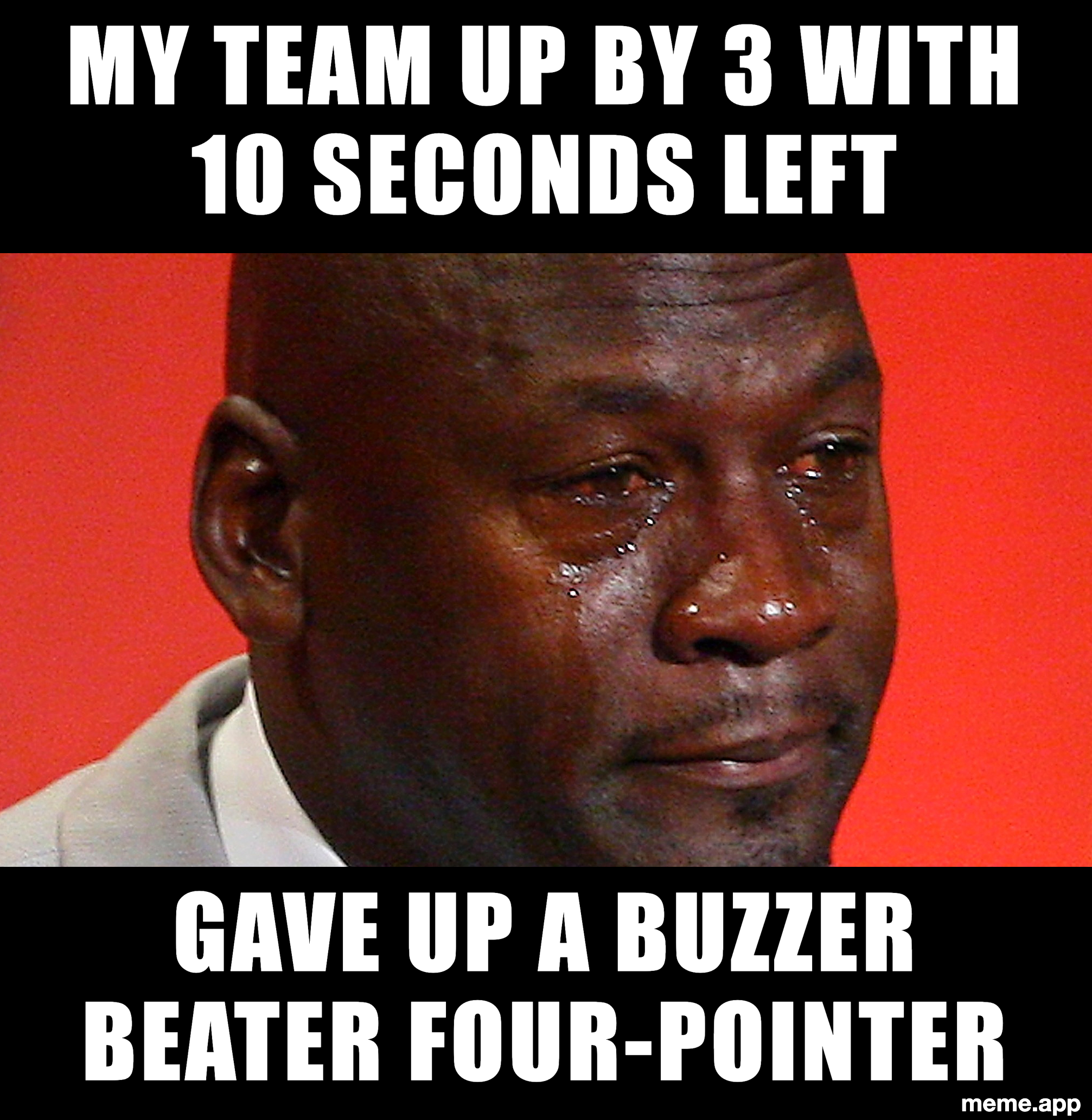 Crying Michael Jordan meme about a team blowing a 3-point lead with 10 seconds left