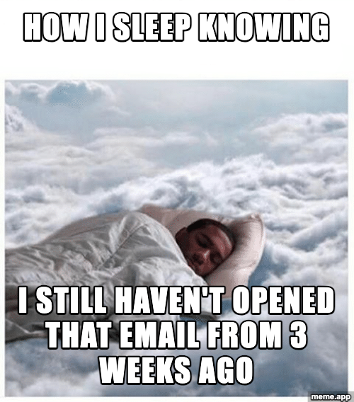 How I Sleep Knowing meme about peacefully ignoring a 3-week-old email