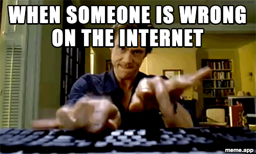 Jim Carrey typing furiously meme about someone being wrong on the internet