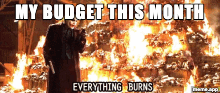 Animated Joker Everything Burns GIF about a monthly budget going up in flames