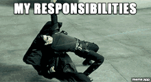 Animated Matrix Dodging Bullets GIF about avoiding responsibilities