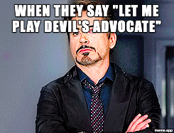 Animated Robert Downey Jr Rolling Eyes GIF reacting to someone playing devil's advocate