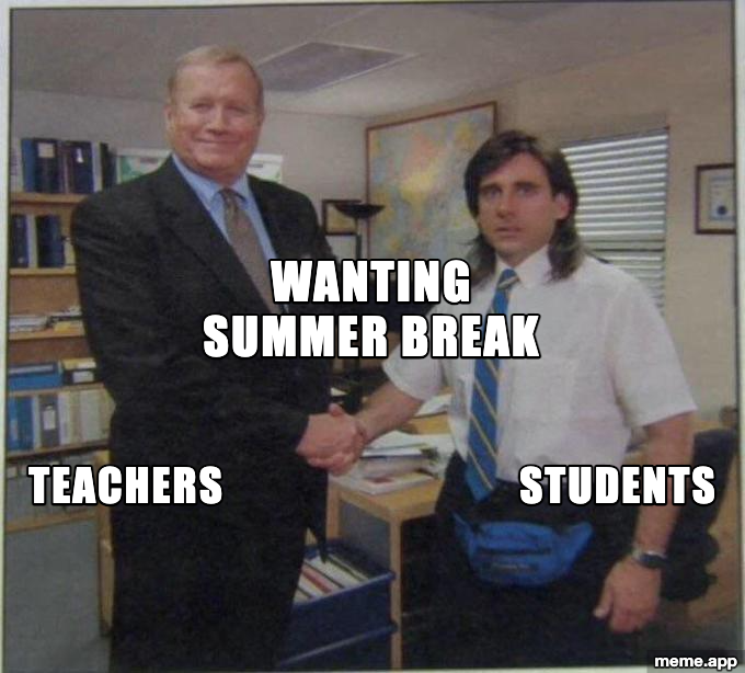 The Office Handshake meme about teachers and students both wanting summer break
