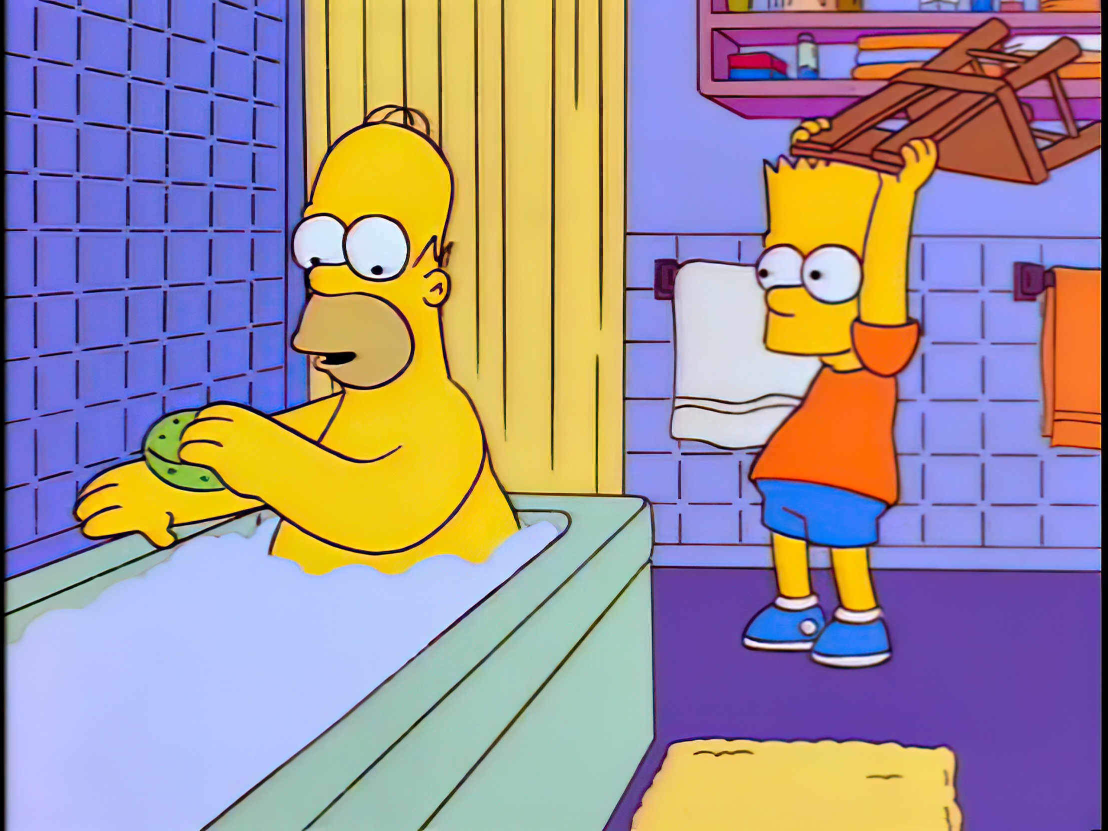 Bart Hits Homer With Chair meme template