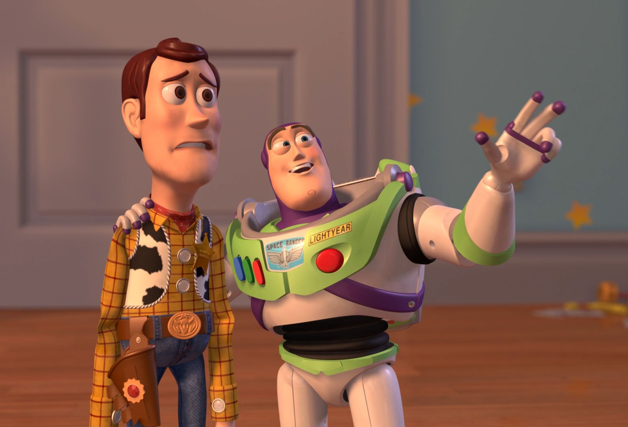 Buzz and Woody Everywhere meme template