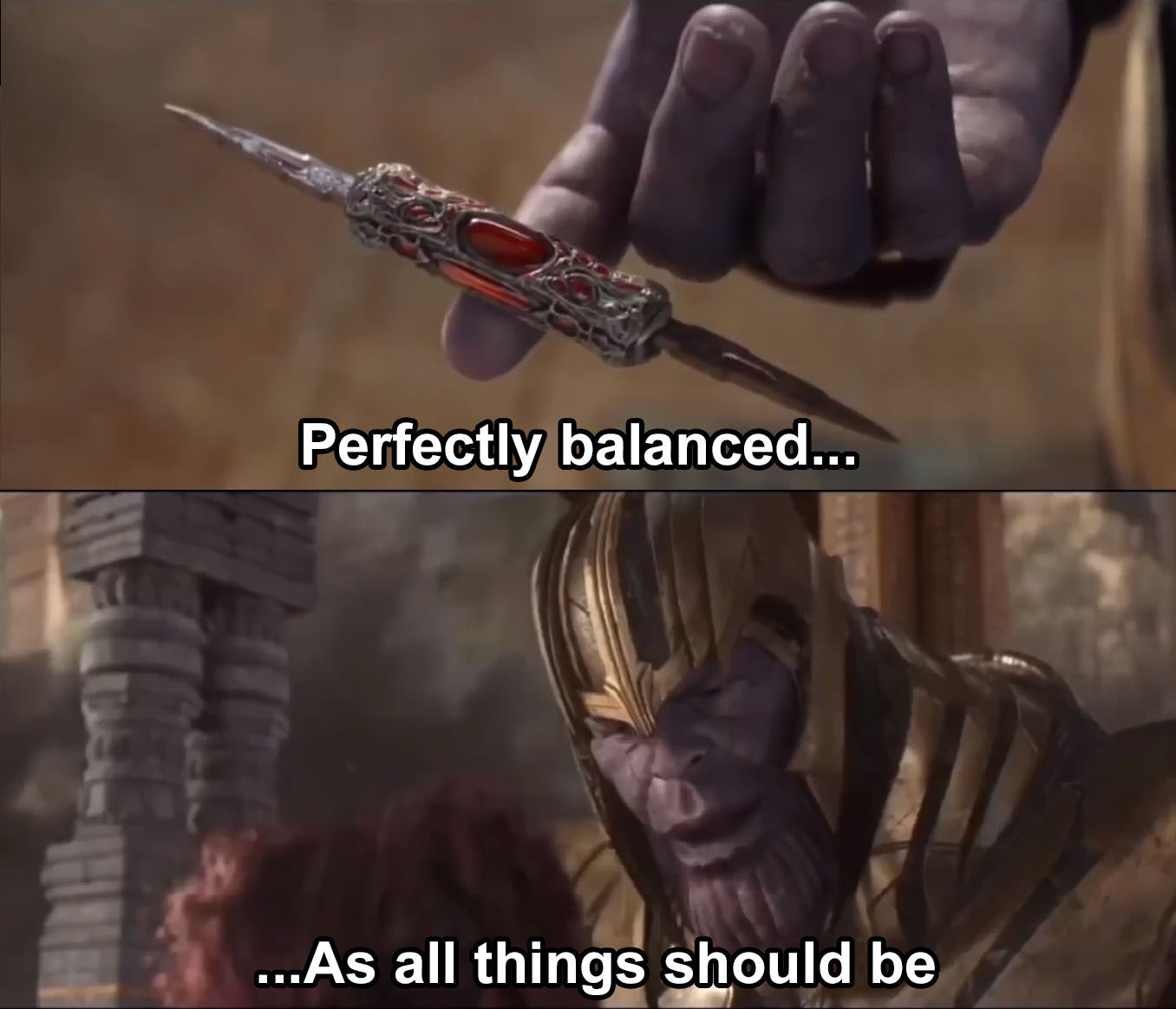 Thanos Perfectly Balanced meme template